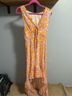 Floral Tie-Front high low Dress in the Orange and Pink